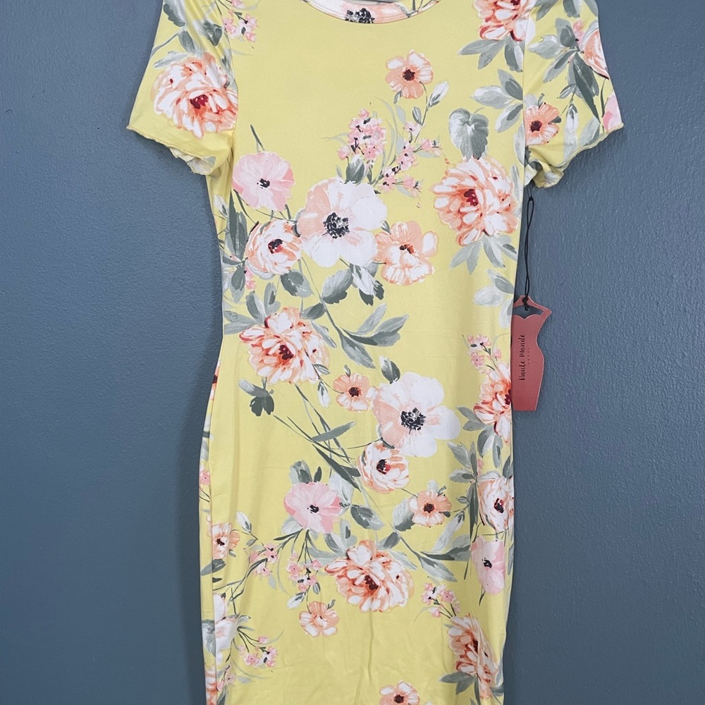 Haute Monde Yellow Puff Sleeve Sheath Dress